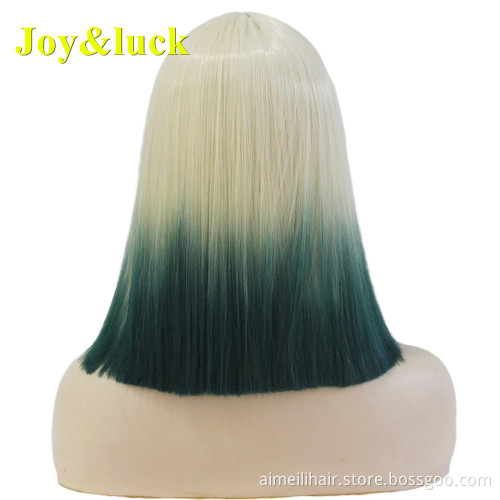 Short Wigs For Women Shoulder Length Blonde Ombre Blue Color Party Hairstyle Natural Straight Cosplay Wig Synthetic Hair Wigs